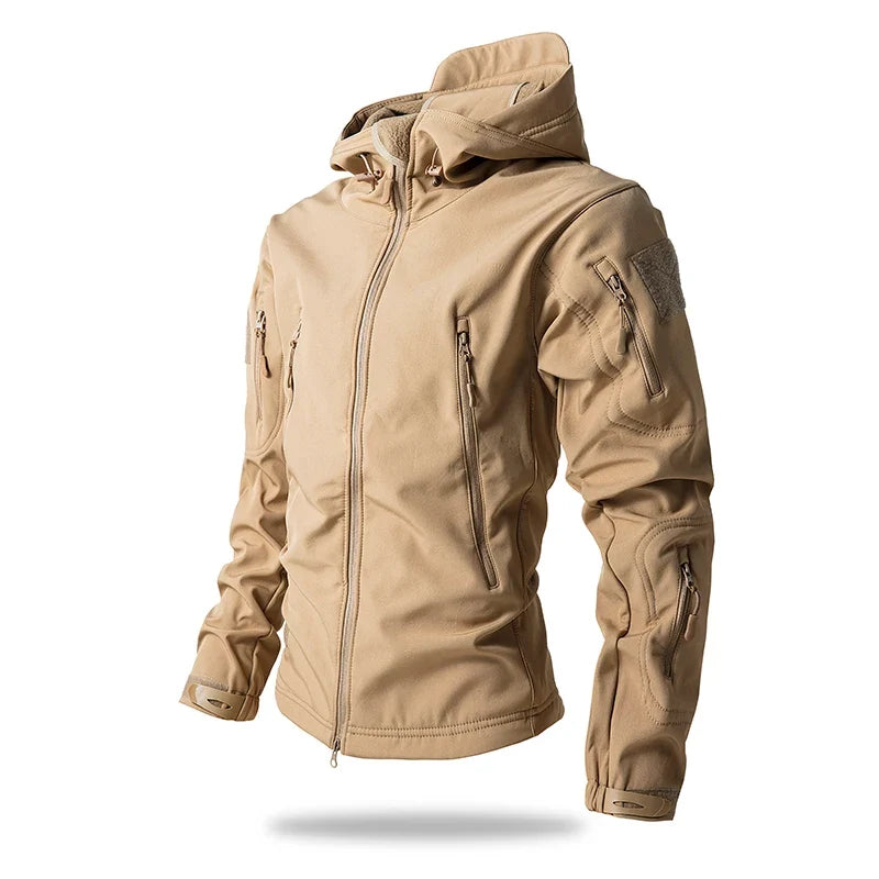 New Soft Shell Tactical Jacket  Men Winter Fleece Hooded Coat Hunting Clothes Outdoor Camouflage CS Tops Waterproof Windproof