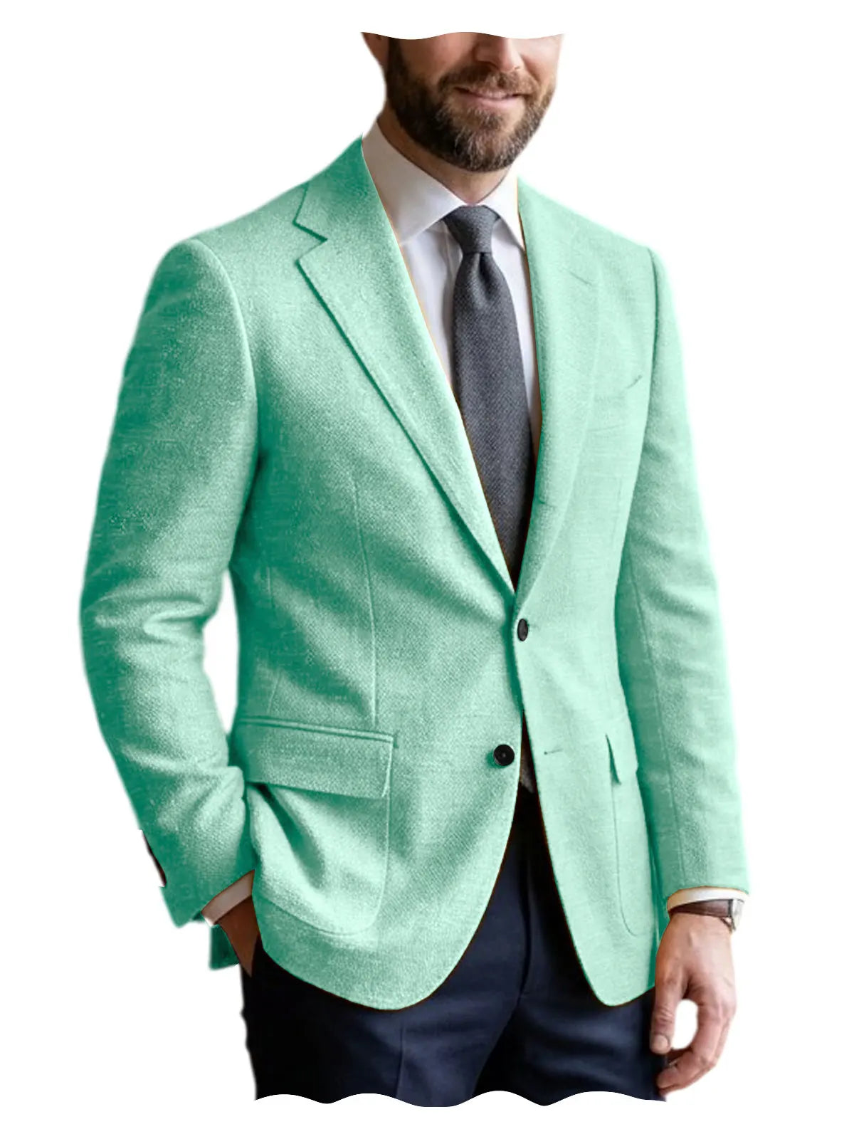 Men's Linen Blazer Notched Lapel 2 Button Slim Fit Suit Jacket Lightweight Breathable Men Business Wedding Party for Spring