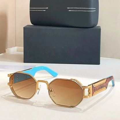 New Fashion Street Polygon Sunglasses Alloy Acetate for Men Women Classical High Quality UV400 Vintage Original Design with Case