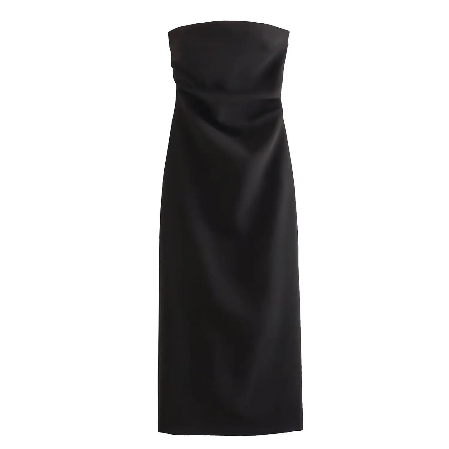 Women Fashion Summer New Sexy Split Back Zip Pleated Sleeveless Strapless Dress Chic Female French Elegant Evening