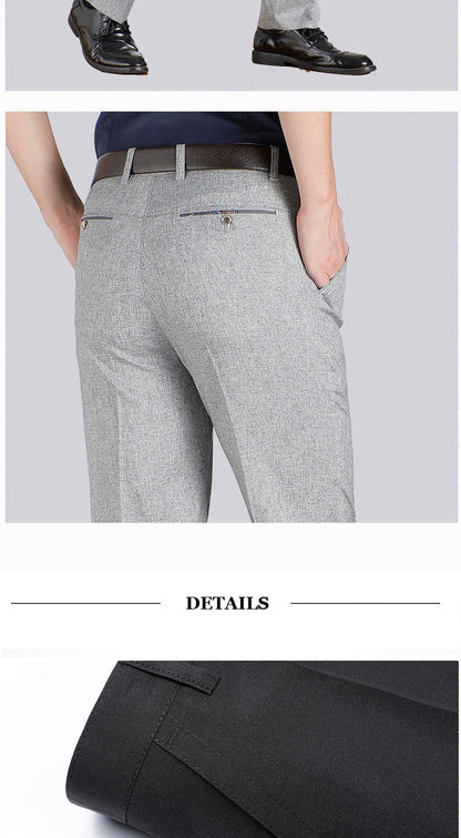 Mens Autumn Thick Summer Thin Business Pants Loose Male Pant High Waist Straight Trousers Casual Fashion Pant Plus Size 28-40