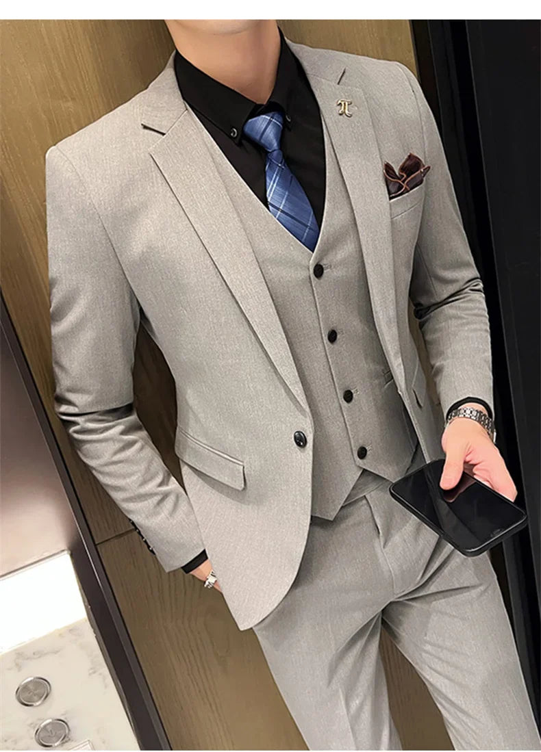 S-5XL Jacket Vest Pants Boutique Solid Color Casual Business Office Slim Mens Suit Groom Wedding Gown Blazer Waist Coat Trousers
