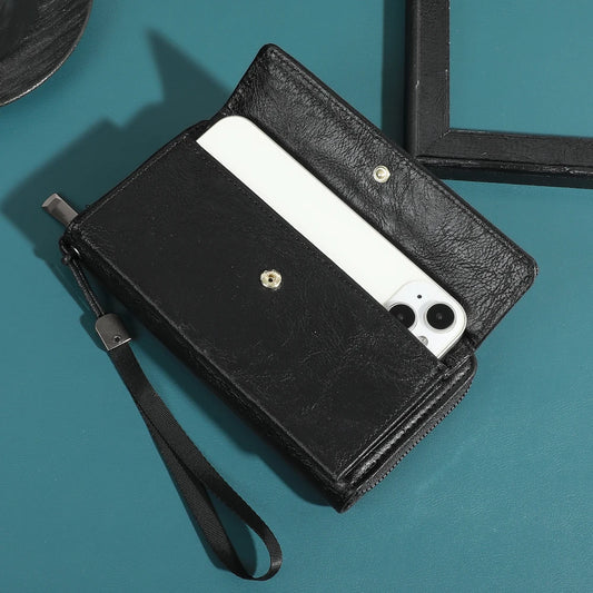 Portefeuille Classique pour Hommes en Similicuir Double Couche avec Fermeture Bouton-Pression, Porte-Cartes Zippé et Compartiment Photo, Design Bicolore
