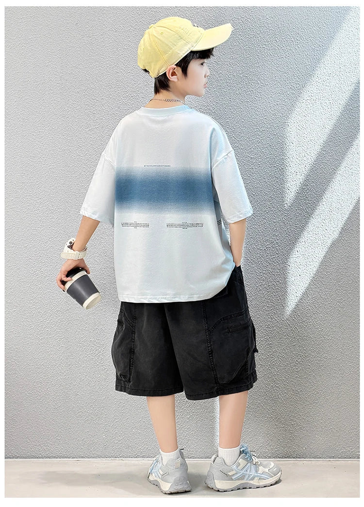 Luxury Children's Summer Clothing Top and Bottom Set For Boys 2PCS Cotton Outerwear Suit Kids School Clothes Tracksuit Age 5-14Y