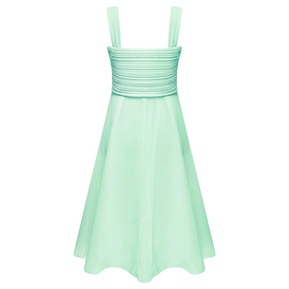 Summer Fashion Flower Girls Dress Wedding Birthday Party Kids Chiffon Dress Sleeveless Ruched Bodice Elegant Princess Dress