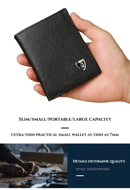 100% Genuine Leather Men Wallet Premium Product Real Cowhide Wallets For Man Short Black Credit Card Cash Receipt Holder Purse