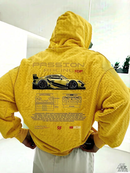 2025 Popular Digital Pattern Men's Hooded Sweatshirt Car-Themed Design American-Style Casual Sports Long-Sleeved Shirt