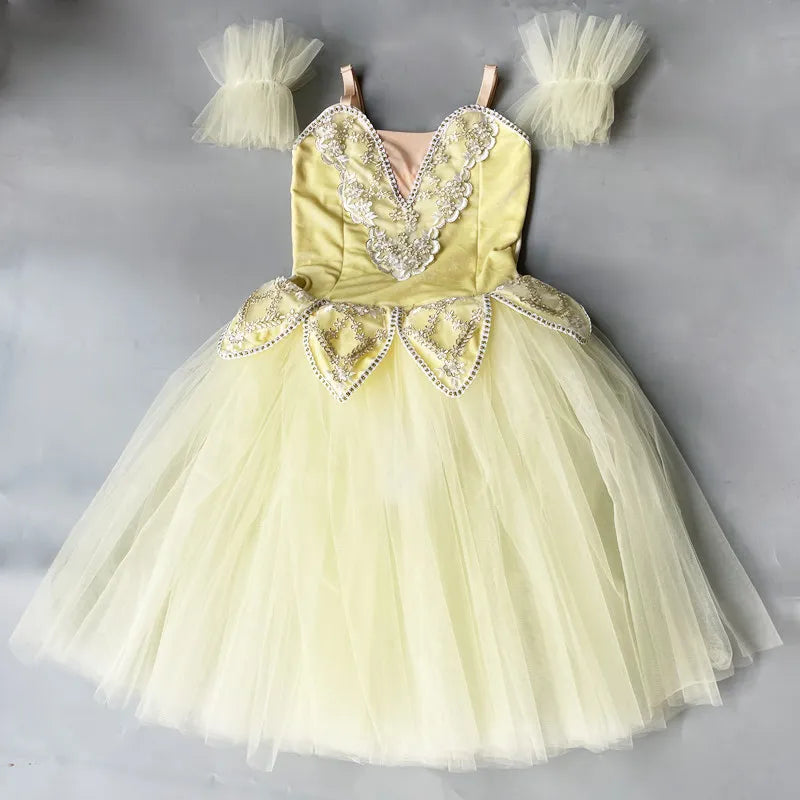 Girls' Ballet Dress Elegant Tulle Performance Leotard with Puffy Skirt for Dance Competitions & Recitals Contemporary Outfit