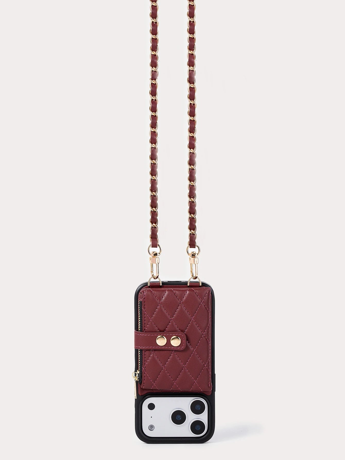 Lingge Double Button Fragrant Wind Phone Case, Change Card Bag, Quilted Leather Cover, Suitable for Apple 17/16/15/14/13/12/11