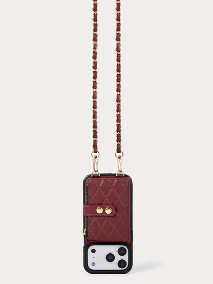 Lingge Double Button Fragrant Wind Phone Case, Change Card Bag, Quilted Leather Cover, Suitable for Apple 17/16/15/14/13/12/11