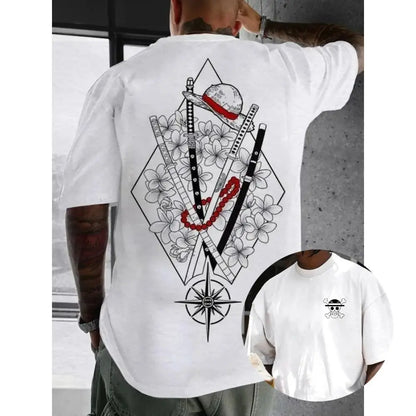 2026 New One Piece Luffy Printed T-Shirt Men's Summer Anime Fitness Pure Cotton T-Shirt Men's and Women's Casual Top Y2K