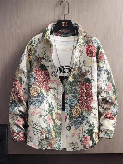 Spring and autumn new ethnic style printed long-sleeve jacket for men, high-end stylish trendy jacket
