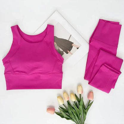 2 Piece Yoga Clothes Women's Gym Yoga Set Strap Cross Back Push Up Sport Bra High Waist Yoga Leggings Sportwear Workout Wear