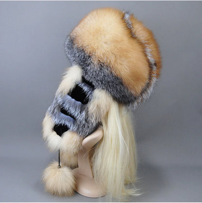 Hot Sale Lady Winter Warm Luxury 100% Natural Fox Fur Hat Fashion Fluffy Fox Fur Rex Rabbit Fur Caps Women Real Fur Bomber Hats