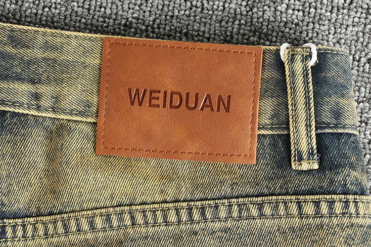 Do old wash retro American trend jeans men's catwhiskers embroidery craft comfortable straight leg casual pants