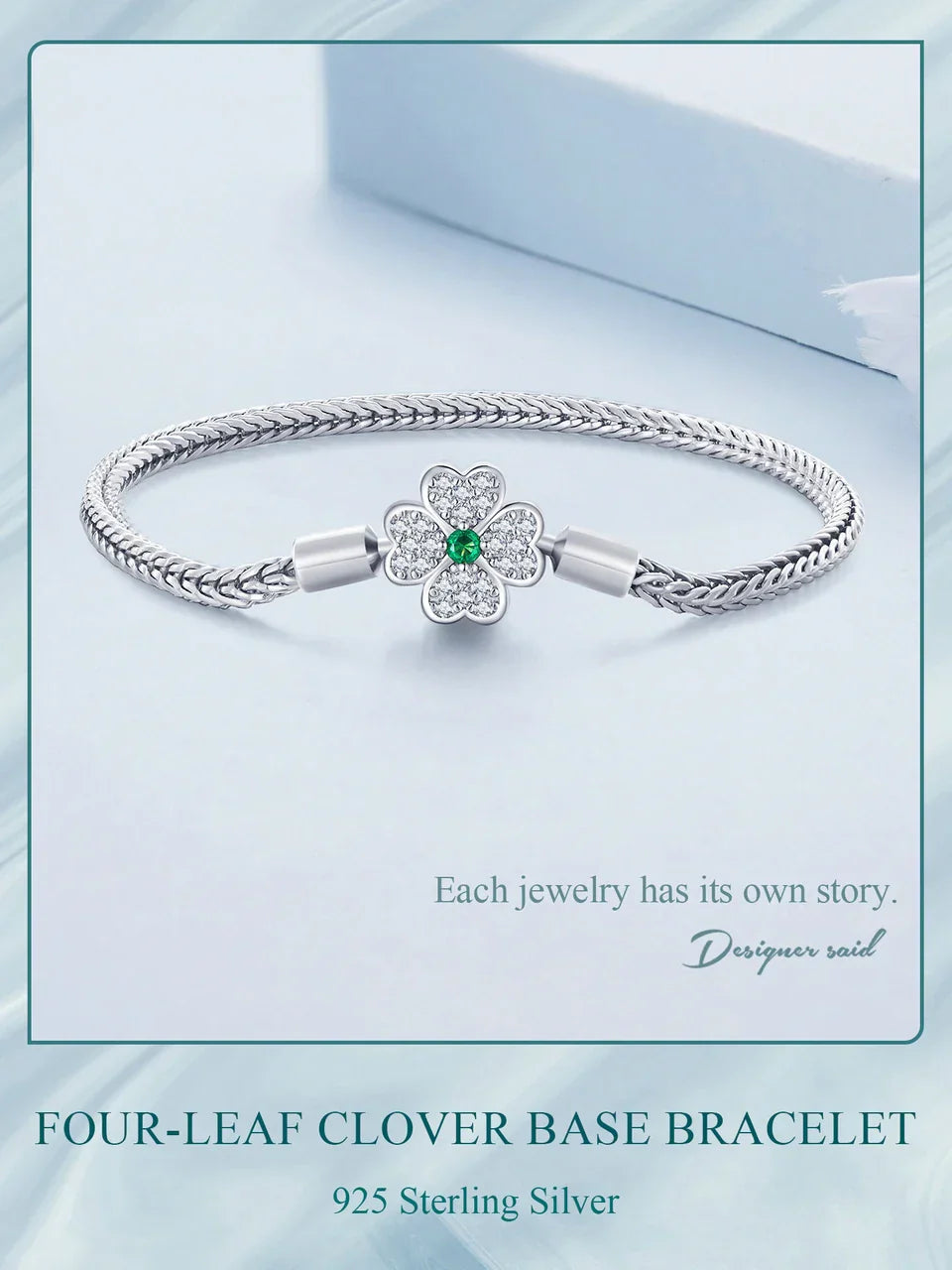 925 Sterling Silver Four-Leaf Clover Snake Basic Bracelet Pave Setting CZ for Women Beads and Charms DIY Fine Jewelry