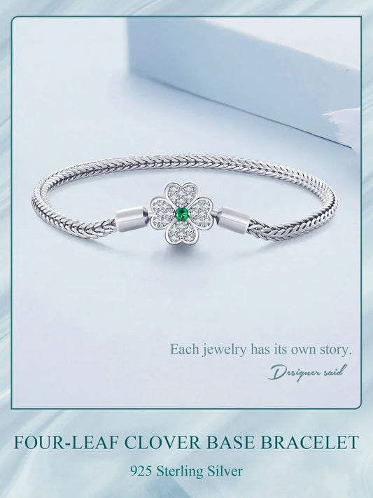 Bracelet de base Serpent Trèfle à quatre feuilles en Argent Sterling 925, serti de zircones cubiques, pour femmes, perles et breloques, bijoux fantaisie à faire soi-même