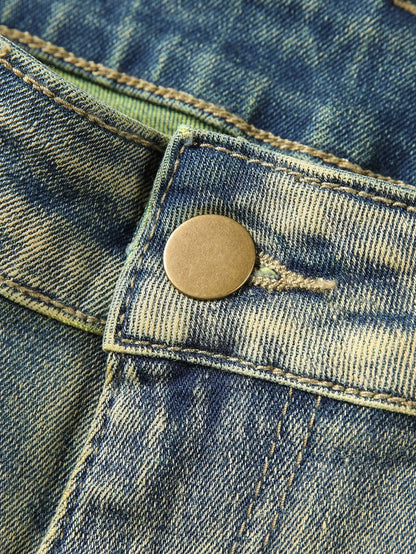 2025 New Men Ripped Stacked Jeans Distressed Slim Fit Skinny Straight Leg Jeans Fashion Hip Hop Denim Pants Casual Streetwear