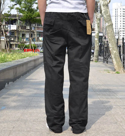 Spring Men cargo cotton pants pocket large size big 8XL 10XL 9XL 140KG loose out door casual safari style pants black 46 48 50