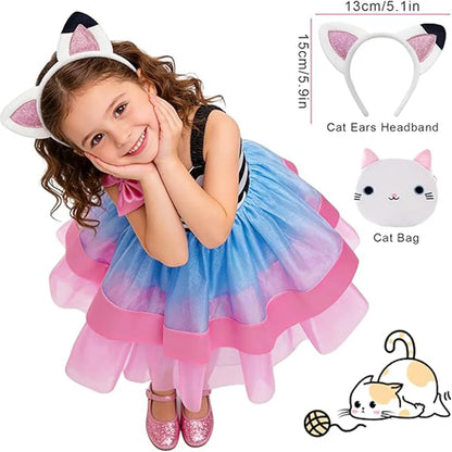 2026 Summer New Kids Girls Puffy Princess Dress Cat Striped Tutu Dress Children Birthday Party Cosplay Costume