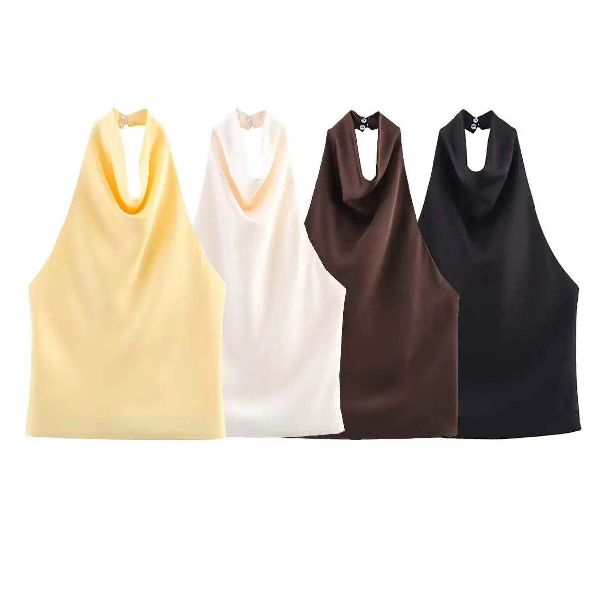 Spring Elegant Women Satin Halter Tops 2026 Summer Backless Off Shoulder Corset Vest Female Fashion Slim Crop Tank Top