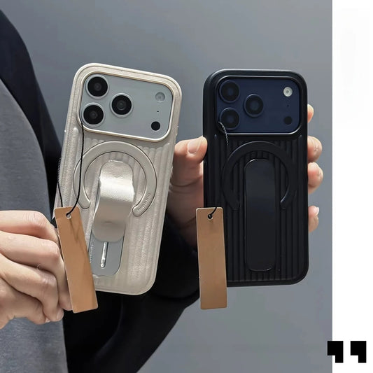 3D Corrugated Stripe Luggage Leather Holder Phone Case For IPhone 17 Pro Max 16 15 14 13 For Magsafe Anti-drop Protection Cover