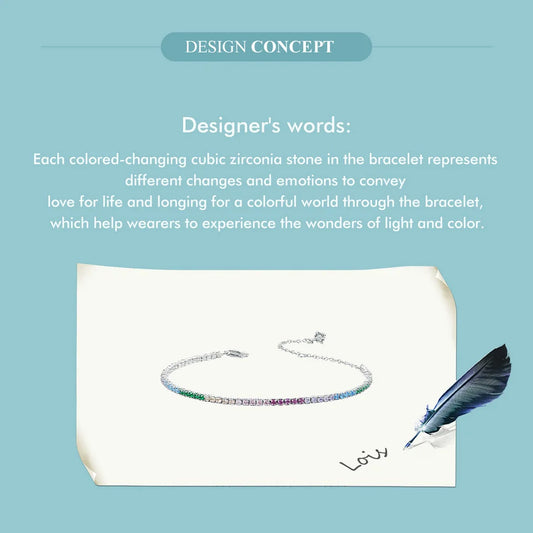 Bracelets de tennis classiques en argent sterling 925, Bracelets de tennis arc-en-ciel en zircone cubique, Bijoux fantaisie, Cadeaux pour femmes
