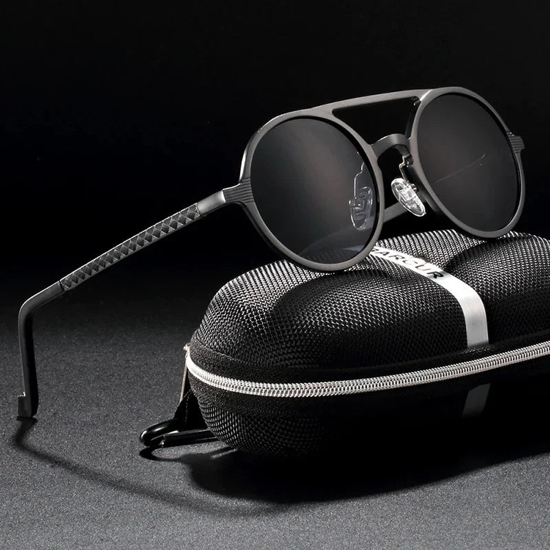 Vintage Aluminum Magnesium Sun Glasses Men Polarized Driving Sunglasses Round Steampunk Shades Brand Designer Eyewear