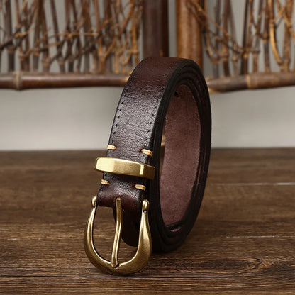 2.3CM Pure Cowhide High Quality Genuine Leather Belts for Women Copper Buckle Fancy Vintage Ladies Thin Belt Jeans Cowboy Cintos