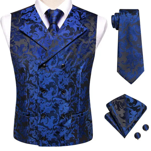 Dark Red Men's Vests Silk Paisley Jacquard Waistcoat Jacket NeckTie Hanky Cufflinks for Men Business Party Designer Gifts
