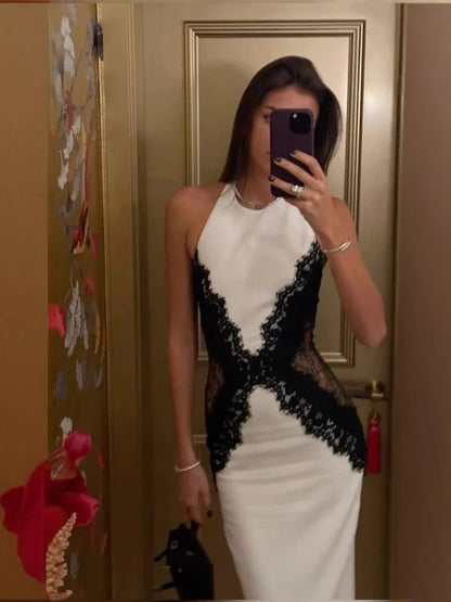 Lace Cut Out Slim Backless Dress Women Elegant Halter Sleeveless Party Dresses Fashion Female Vestiods for Summer New 2026