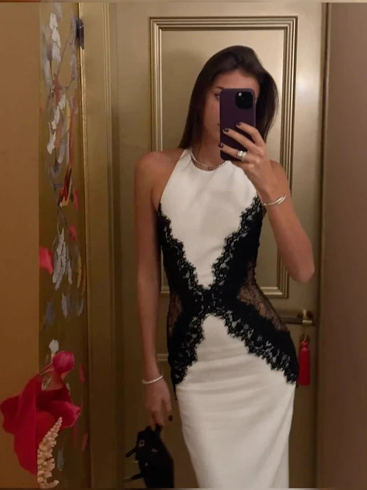 Lace Cut Out Slim Backless Dress Women Elegant Halter Sleeveless Party Dresses Fashion Female Vestiods for Summer New 2026