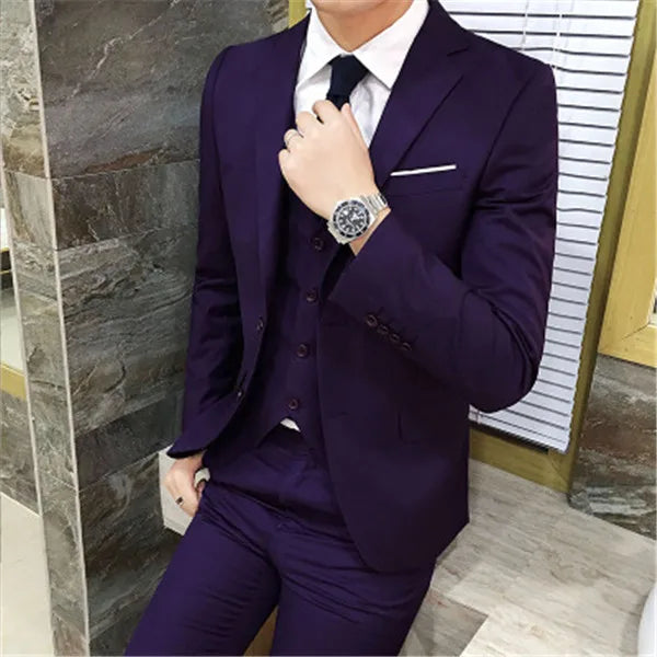 Blazers Pants Vest New Fashion Men Business Casual Suits / Male Solid Color Three Piece Sets Jacket Coat Trousers Waistcoat