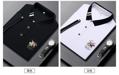 2024 Men's Cotton New Summer Exquisite Embroidered Short sleeved Polo Shirt Business Leisure Breathable T-Shirt Top Men's Wear
