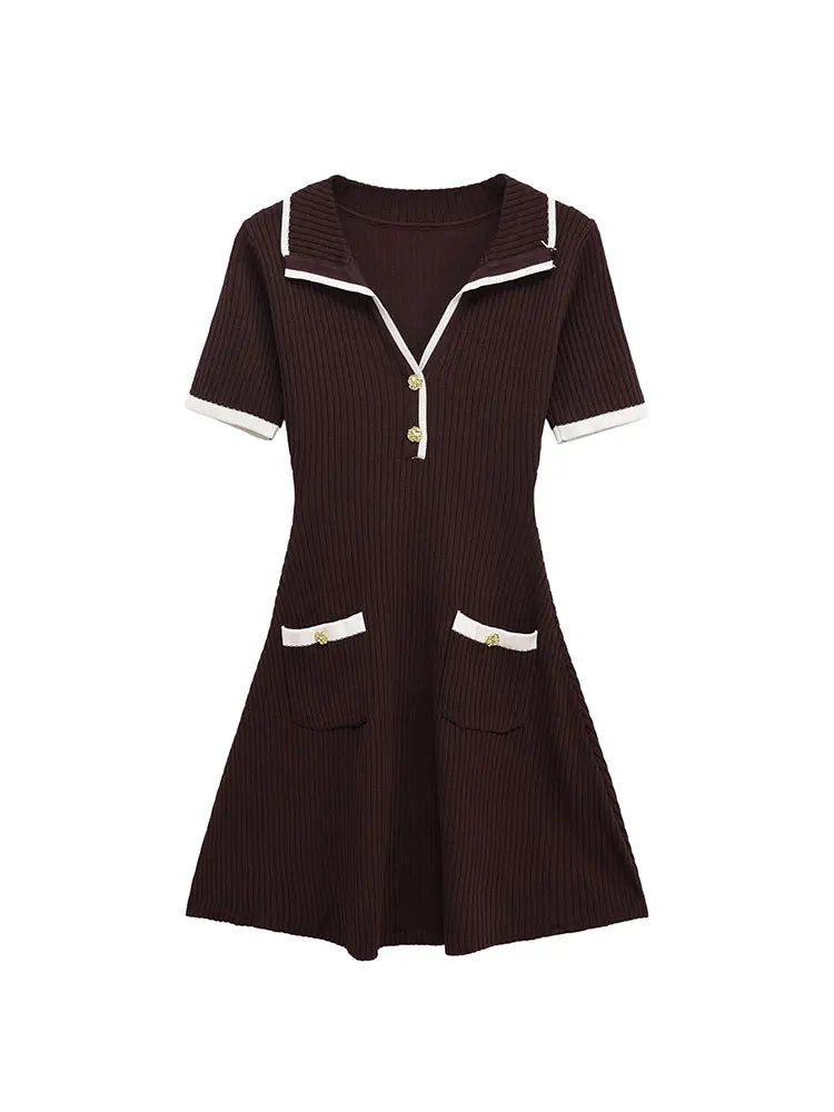 2025 Autumn  Casual Mini Dress Fashion Contrast Color Design Short Sleeve Dresses For Women Elegant Short Dress