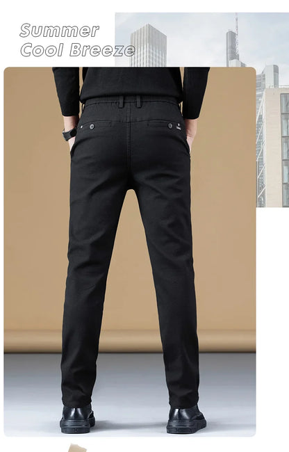 Stretch Fleece Casual Pants Men Korean Thickened Straight Thermal Velvet Pants Male Winter Business Soft Slim Fit Trousers
