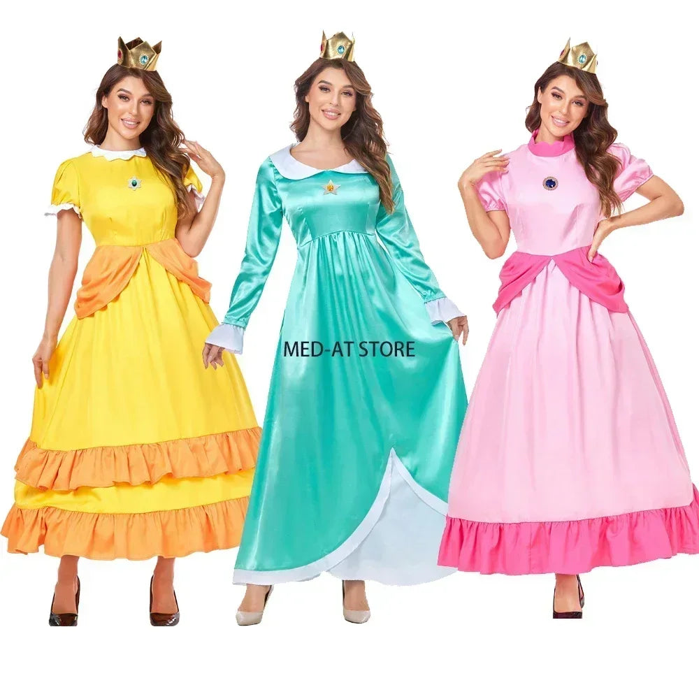 Adult Princess Peach Costume Women Cosplay Party Halloween Masquerade Dress Up Clothing for Women Pink Fancy Dress