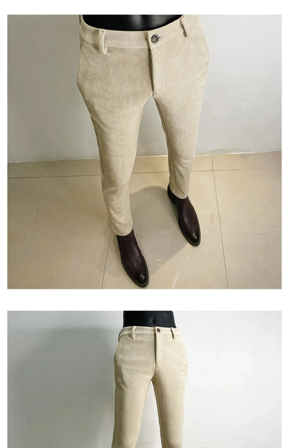 2025 Winter Men Suit Pants Woolen Thicken Keep Warm Formal Trousers Pantalones Hombre Solid Casual Slim Fit Pants Men Clothing
