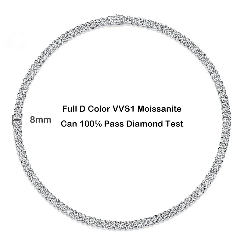 Sparkling Real Full Moissanite Cuban Chain Bracelet for Men Women 8mm S925 Sterling Silver Hip Hop Diamond Link Bracelets