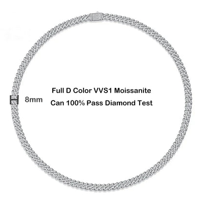 Sparkling Real Full Moissanite Cuban Chain Bracelet for Men Women 8mm S925 Sterling Silver Hip Hop Diamond Link Bracelets