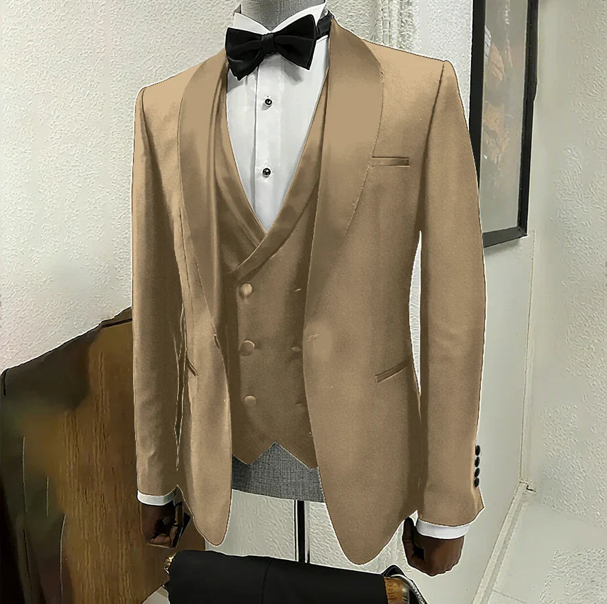 Black Suits for Men 3 Piece Classic Shawl Lapel One Button Tuxedo Fashion Groom Wedding Party Banquet Dinner Slim Male Suit