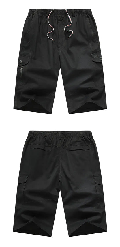 Mens Hiking Cargo Shorts Quick Dry Lightweight Tactical Work Shorts 6 Pockets Elastic Waist Cotton Running Shorts 3/4 Pants
