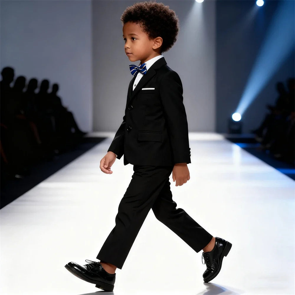 Four Pieces Black Suit Set for Boys, Single-Breasted Suit Jacket Pants Vet Bowtie Communion Back to School Party Suits Tuxedo
