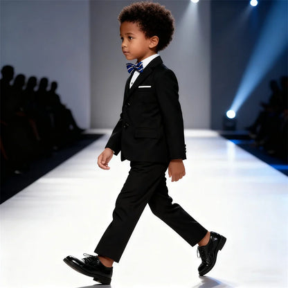 Four Pieces Black Suit Set for Boys, Single-Breasted Suit Jacket Pants Vet Bowtie Communion Back to School Party Suits Tuxedo