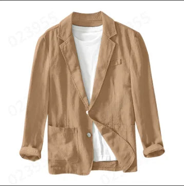 Men's Casual Suit Single-layer Jacket Solid Color Cotton And Linen Casual Fashion Men's Top
