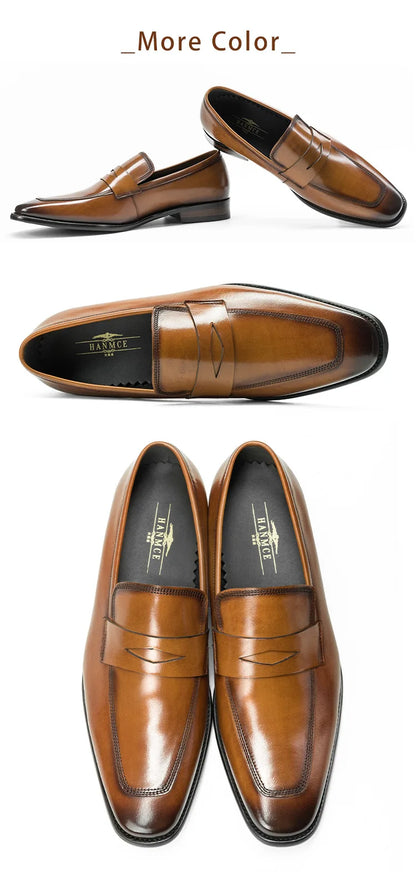Men's Genuine Leather Shoes Loafer Handmade Shoes Antiskid Elegant Gentleman Oxford Shoes Simple British Style Wedding Shoes