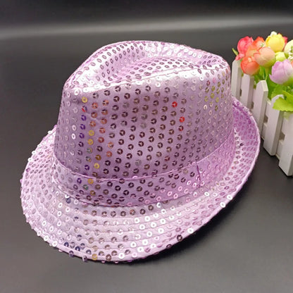 Durable Sequins Jazz Hat Masquerade Shiny Panama Cap Stage Cosplay Dance Performance Hat Holiday