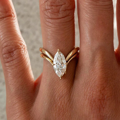 Marquise Cut Moissanite Ring Set S925 Silver Plate 18K Gold for Women GRA Certified Lab Diamond Wedding Band Gifts Jewelry