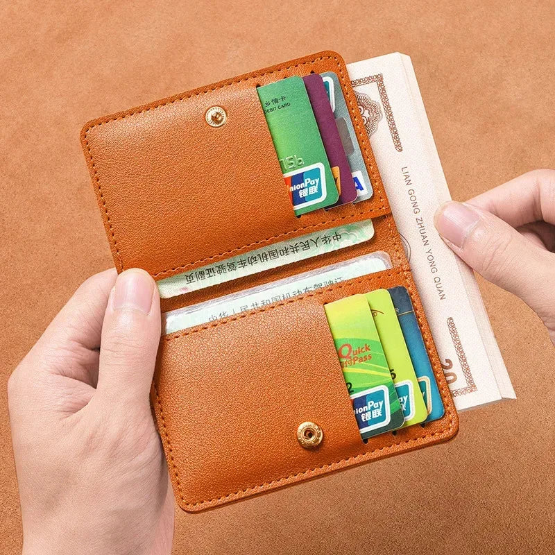 2025 Soft Leather Mini Wallet – Slim Foldable Card Case with Snap Closure for Women & Men