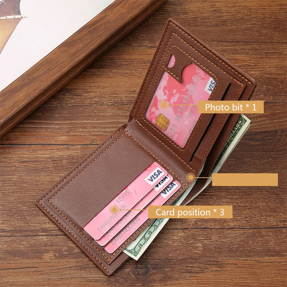 Lychee Texture Leather Card Clip Short Men'S Coin Purse Wallet Business-Style Cash Money Purse Multi Patchwork Card Slot Holder